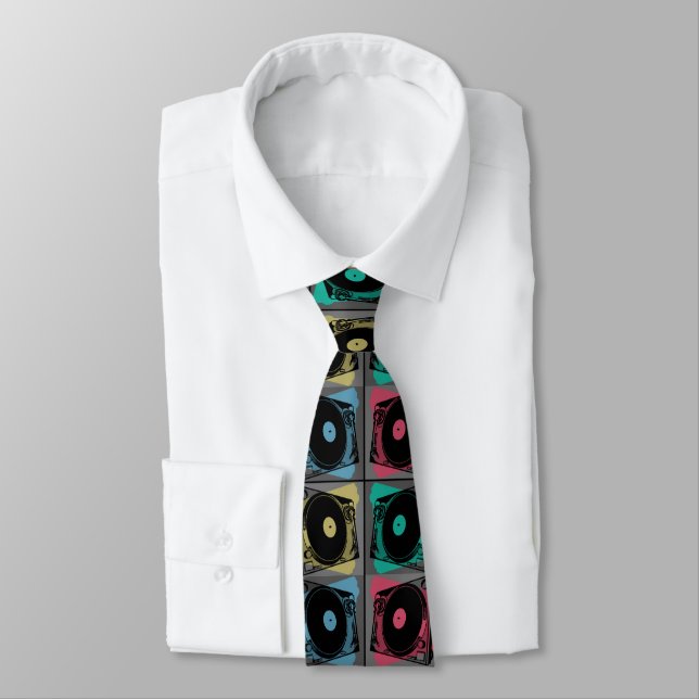 Retro Pop Art Turntables Tie (Tied)