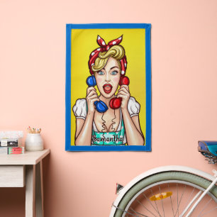 Retro Pop Art Woman custom name Pennant