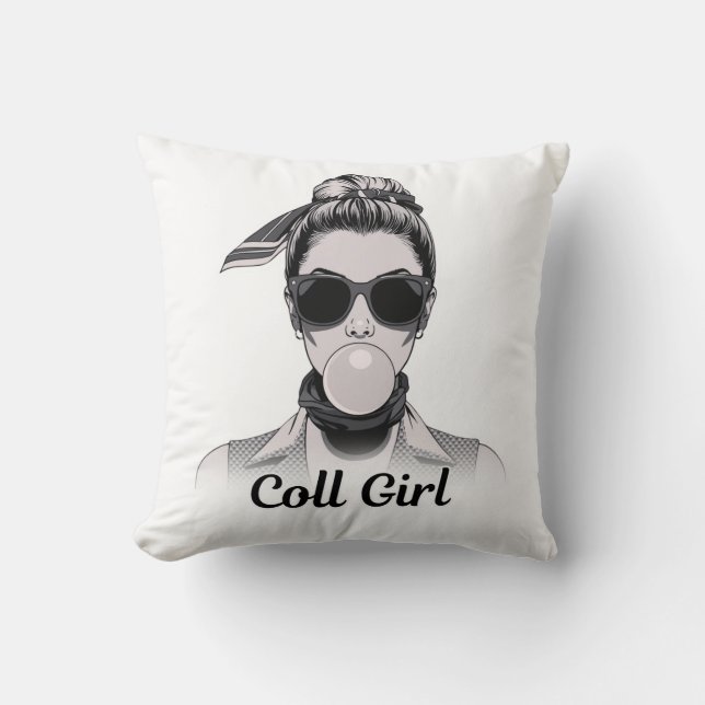 Retro Pop Art Woman Fashion Black and White Throw Pillow (Front)