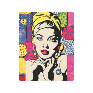 Retro Pop Art Woman Portrait Metal Wall Art