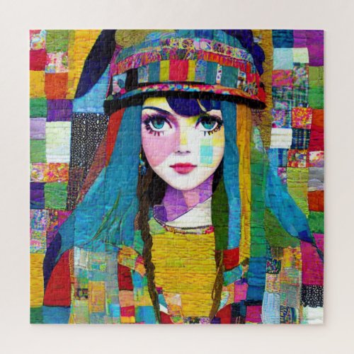 Retro Pop Art Woman Quilt Fabric Patchwork Jigsaw Puzzle