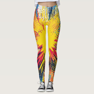 Retro Pop Art Yellow Explosion Comic Leggings