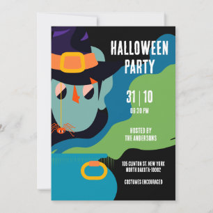 Retro Pop Black Halloween Vintage Costume Party Invitation