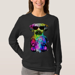 Retro Pop Black Mouth Cur Dog Portrait with Headph T-Shirt