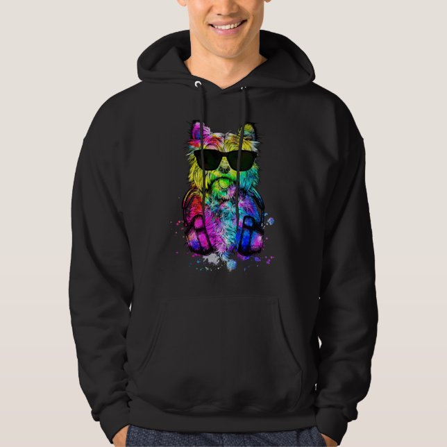 Retro Pop Cairn Terrier Dog Portrait with Headphon Hoodie (Front)