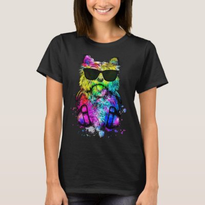 Retro Pop Cairn Terrier Dog Portrait with Headphon T-Shirt