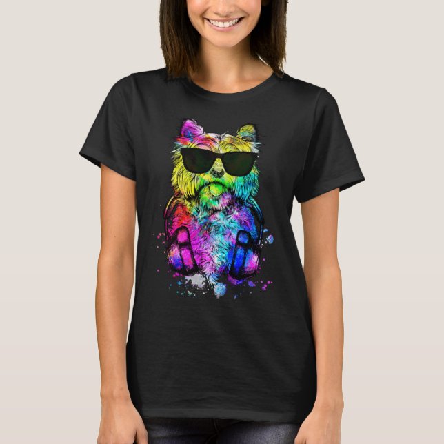 Retro Pop Cairn Terrier Dog Portrait with Headphon T-Shirt (Front)