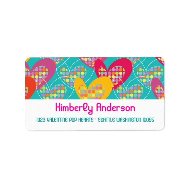 Retro Pop Colorful Valentine Hearts Address Labels (Front)