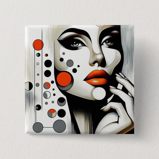 Retro Pop Diva: Geometric Elegance Abstract Art  Button (Front)