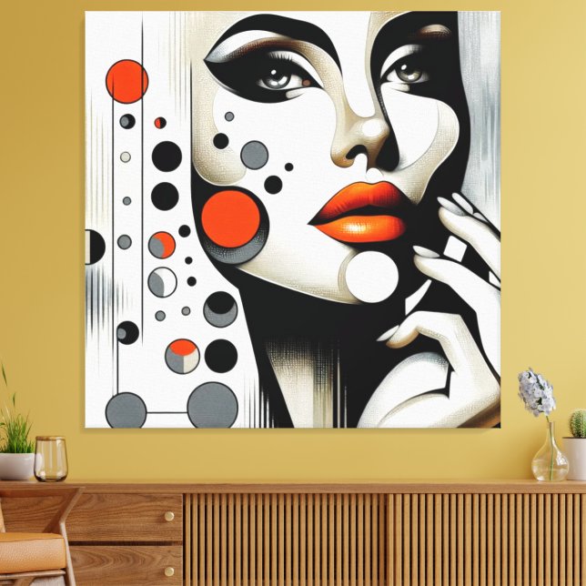 Retro Pop Diva: Geometric Elegance Abstract Art  Canvas Print (Insitu(LivingRoom))