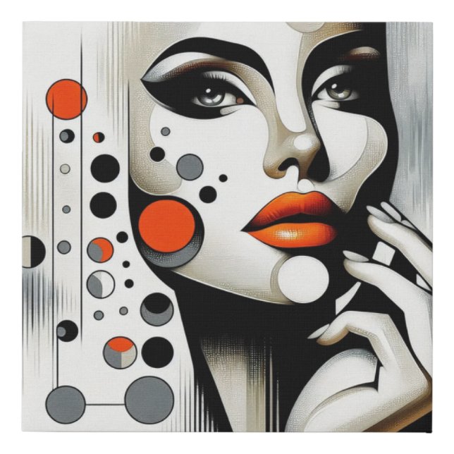 Retro Pop Diva: Geometric Elegance Abstract Art  Faux Canvas Print (Front)