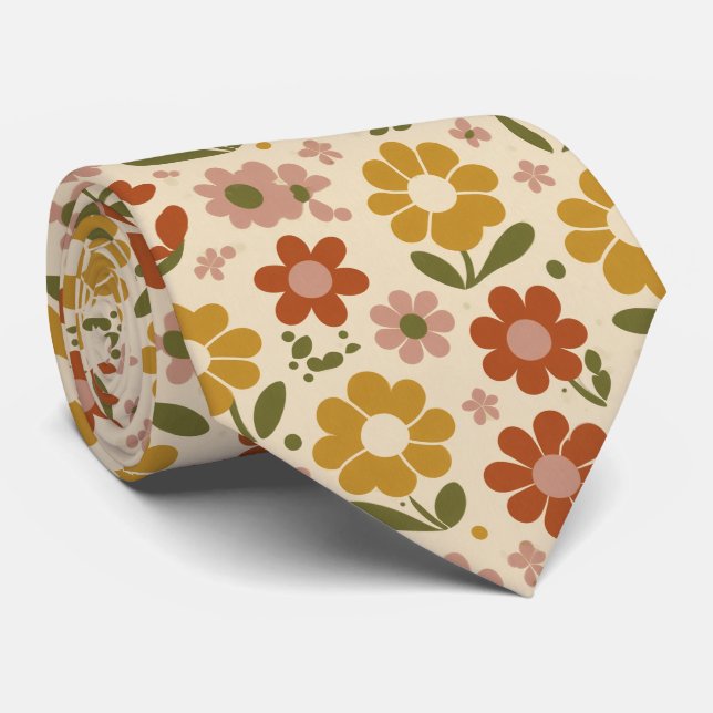 Retro Pop Floral Pattern Neck Tie (Rolled)
