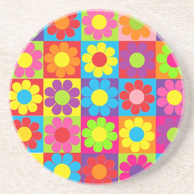 Retro Pop Flower Power Daisy Drink Coaster (Front)