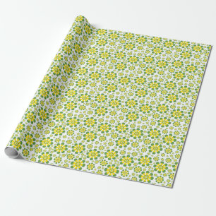 Retro Pop Flowers in yellow and green Wrapping Paper