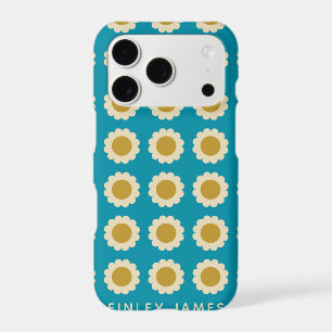 Retro Pop Flowers Pattern Turquoise Personalized iPhone 17 Pro Case