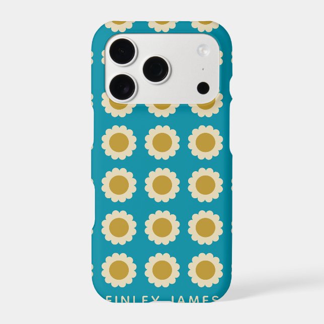 Retro Pop Flowers Pattern Turquoise Personalized Iphone Case (Back)