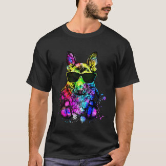 Retro Pop German Shepherd Dog Portrait with Headph T-Shirt