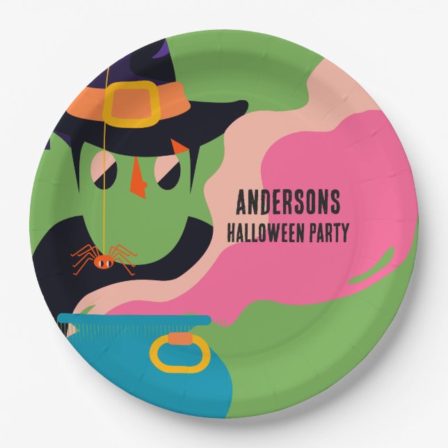 Retro Pop Halloween Vintage Costume Party Paper Plates (Front)