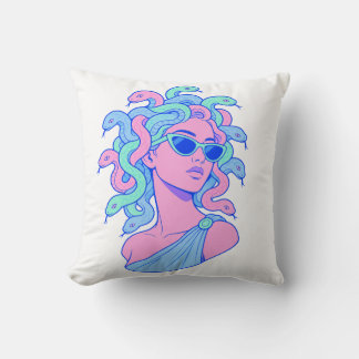 Retro‑Pop Medusa Illustration – Pastel Sunglasses  Throw Pillow