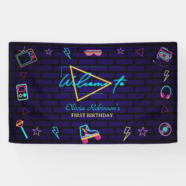 Retro Pop Neon Kids’ Birthday Bash Banner (Horizontal)