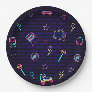 Retro Pop Neon Kids’ Birthday Bash Paper Plates