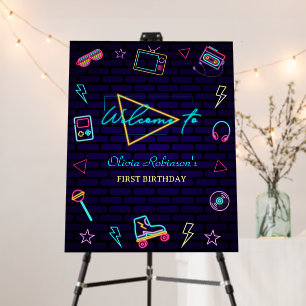 Retro Pop Neon Kids’ Birthday Bash Welcome Sign