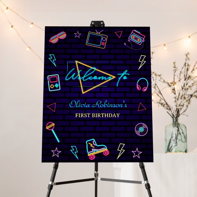 Retro Pop Neon Kids’ Birthday Bash Welcome Sign (In Situ (Stand))