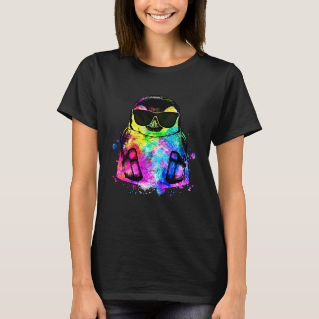 Retro Pop Penguin Gamer with Headphones T-Shirt (Front)