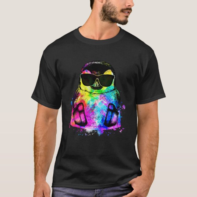 Retro Pop Penguin Gamer with Headphones T-Shirt (Front)