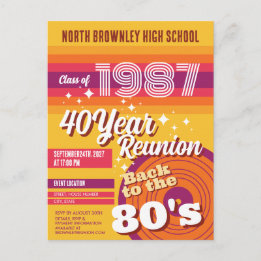 Retro pop school class reunion invitation postcard