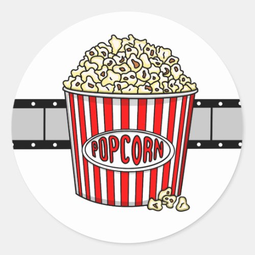 Retro Popcorn and Movie Filmstrip Classic Round Sticker