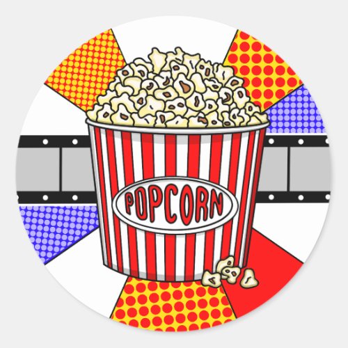 Retro Popcorn and Movie Filmstrip  Pop Art Classic Round Sticker