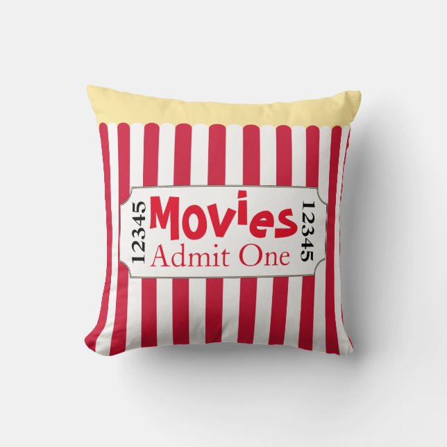 Retro Popcorn Movie Ticket Home Theater Pillow (Front)