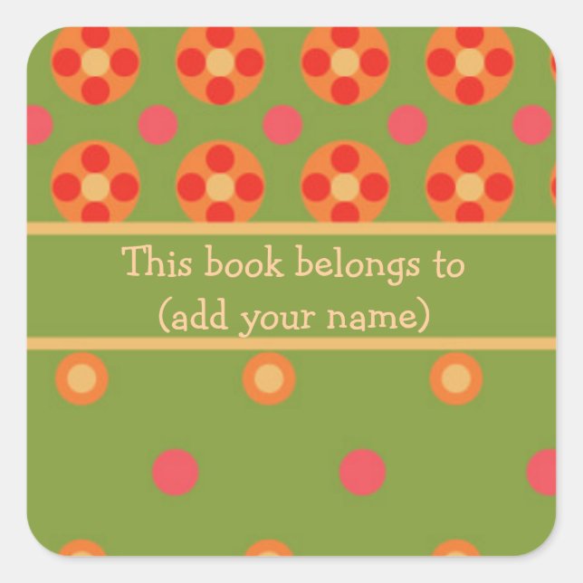 Retro Poppies and Polka Dot Sheet of 20 Bookplates (Front)