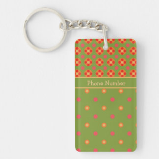 Retro Poppies and Polka Dots Oblong Keychain