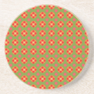 Retro Poppies and Polka Dots Sandstone Coaster