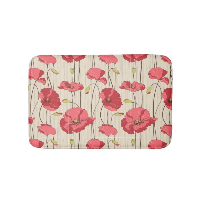 Retro Poppies Pattern Bathroom Mat (Front)