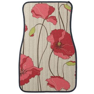 Retro Poppies Pattern Car Mat