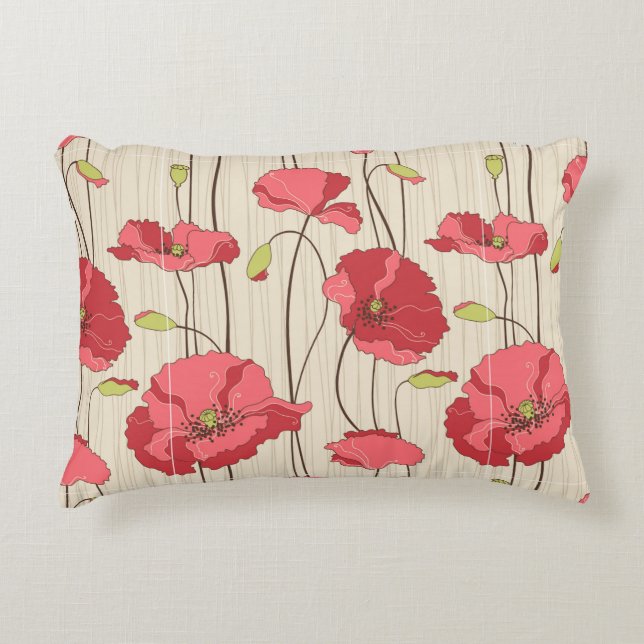 Retro Poppies Pattern Decorative Pillow (Front)