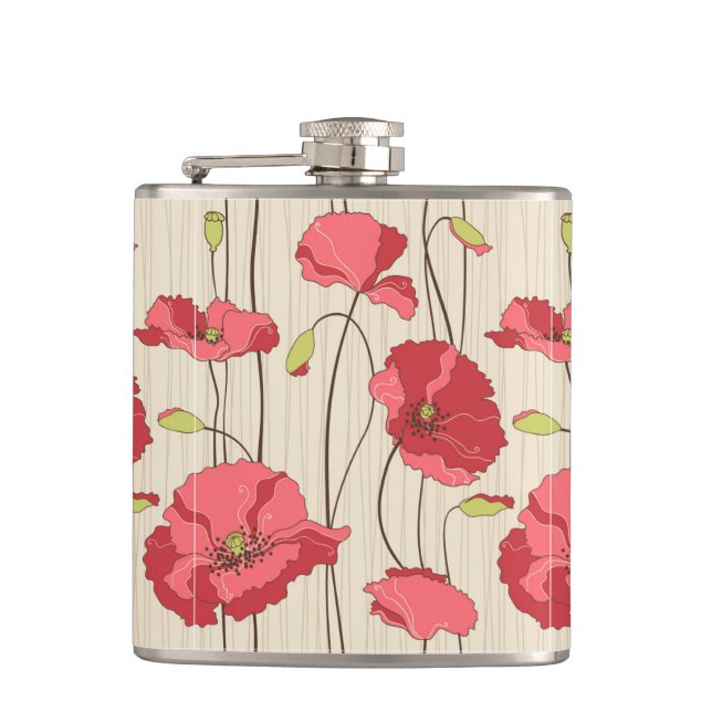 Retro Poppies Pattern Flask (Front)