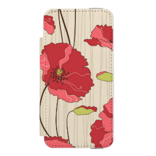 Retro Poppies Pattern Wallet Case For iPhone SE/5/5s