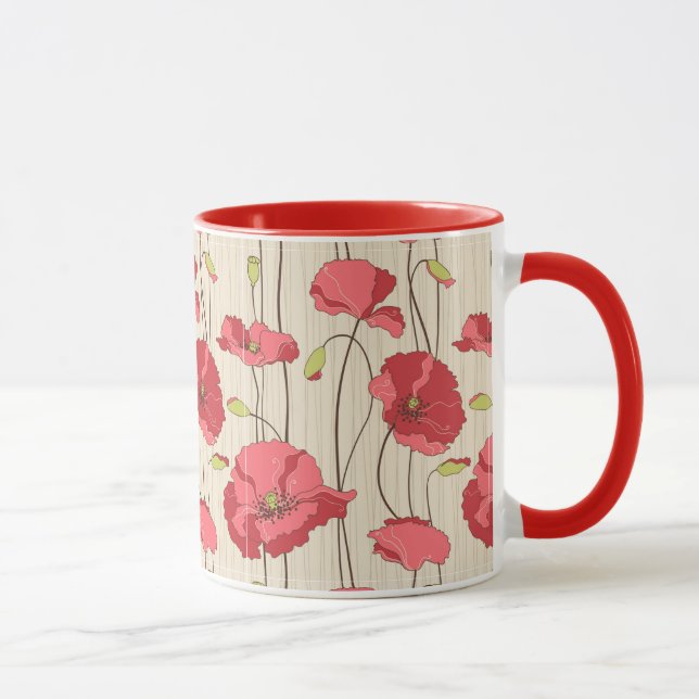 Retro Poppies Pattern Mug (Right)