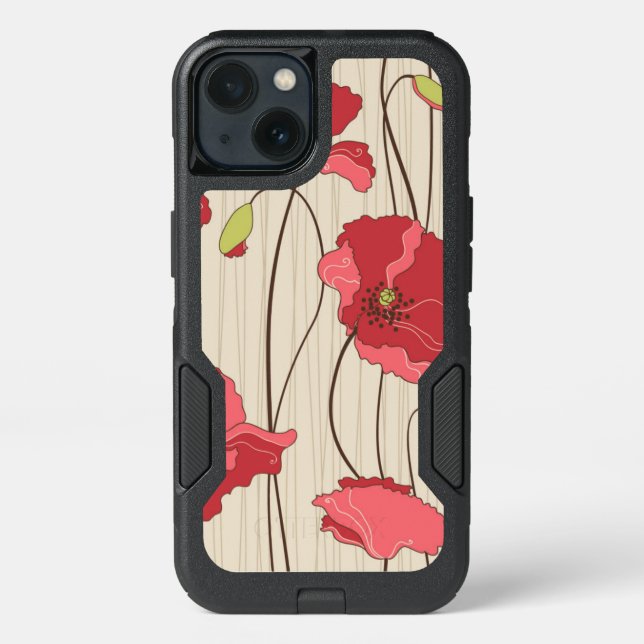 Retro Poppies Pattern Otterbox iPhone Case (Back)