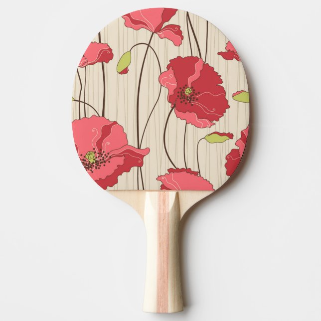 Retro Poppies Pattern Ping-Pong Paddle (Front)