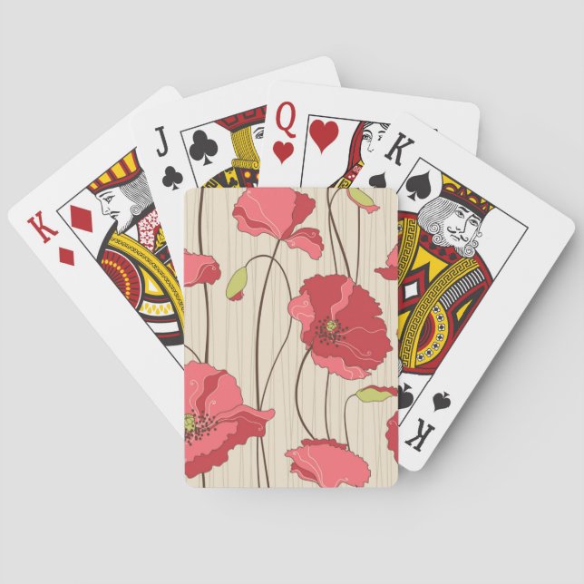 Retro Poppies Pattern Poker Cards (Back)