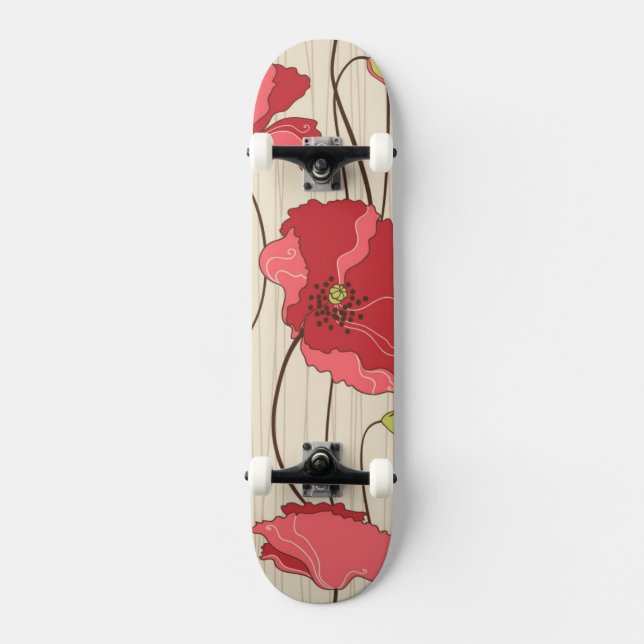 Retro Poppies Pattern Skateboard Deck (Front)