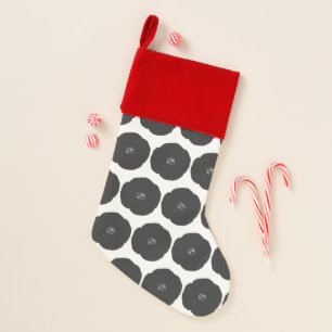 Retro Poppy Floral Art Pattern in Black and White Christmas Stocking