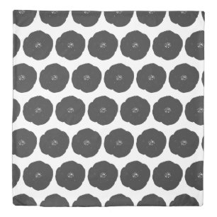 Retro Poppy Floral Art Pattern in Black and White Duvet Cover