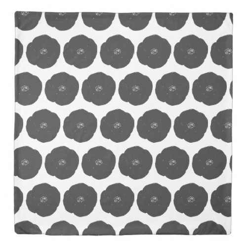 Retro Poppy Floral Art Pattern in Black and White Duvet Cover