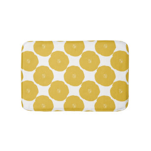 Retro Poppy Floral Art Pattern in Yellow and White Bath Mat